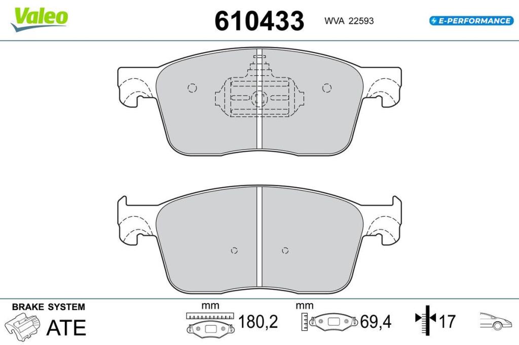 Jeu de 4 plaquettes de frein VALEO ref. 610433